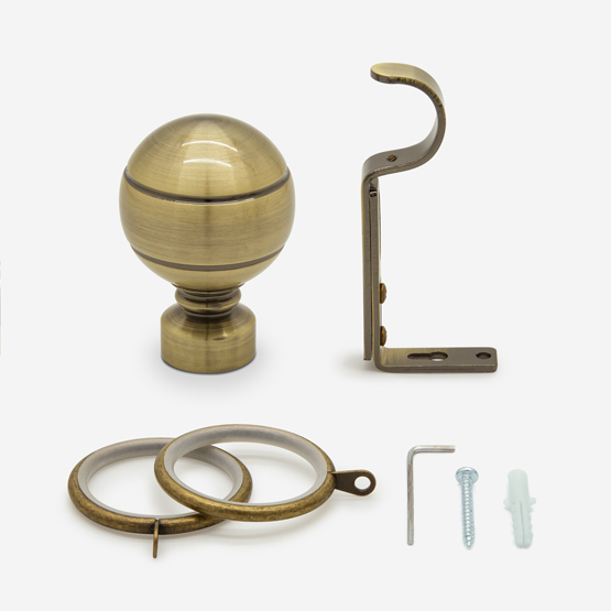 35mm Allure Classic Antique Brass Ribbed Ball Finial pole