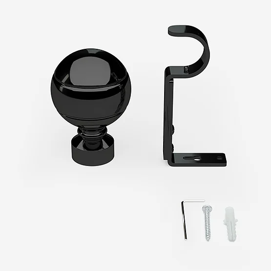 35mm Allure Classic Black Nickel Ribbed Ball Finial Eyelet pole