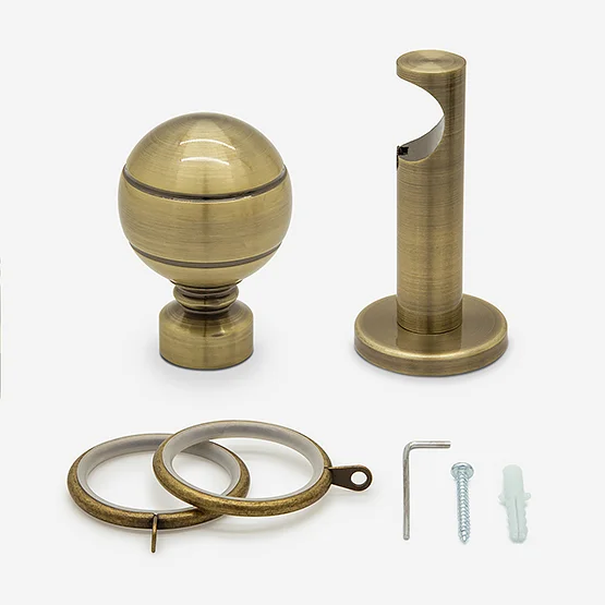 35mm Allure Signature Antique Brass Ribbed Ball Finial pole