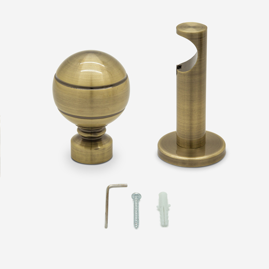 35mm Allure Signature Antique Brass Ribbed Ball Finial Eyelet pole