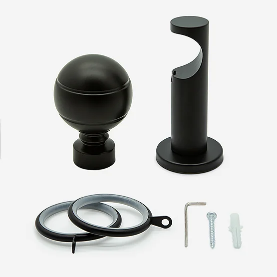 35mm Allure Signature Matt Black Ribbed Ball Finial pole