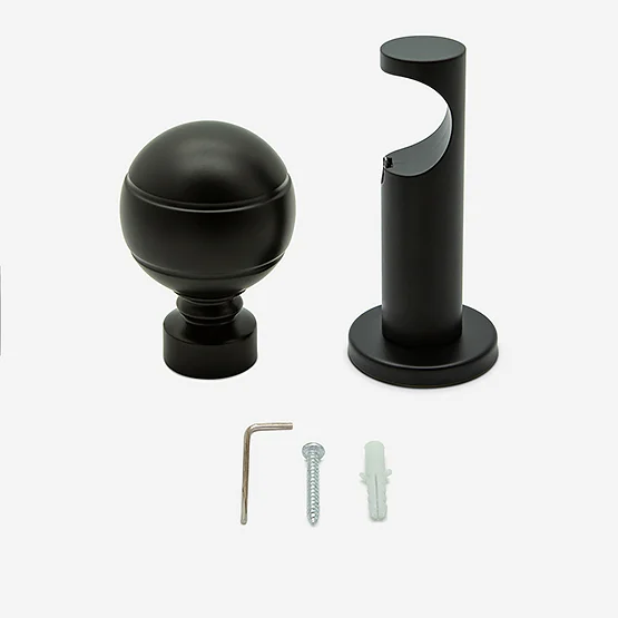 35mm Allure Signature Matt Black Ribbed Ball Finial Eyelet pole