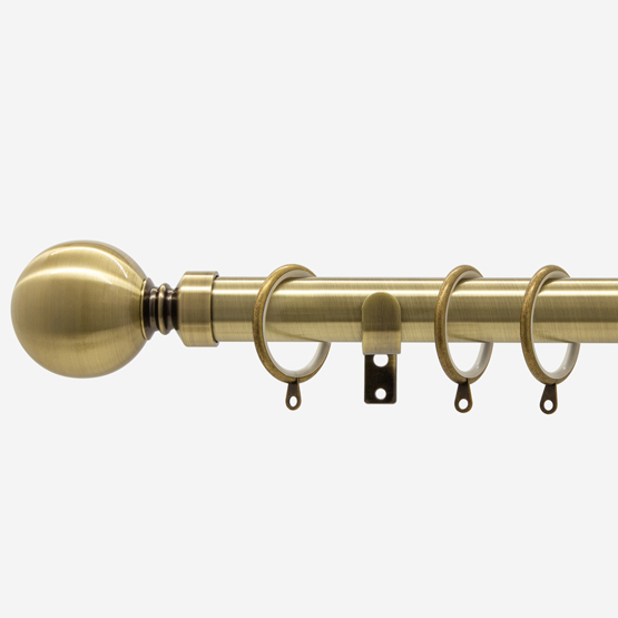 28mm Diameter Antique Brass Finish Curtain Pole BALL Finials 300cm 