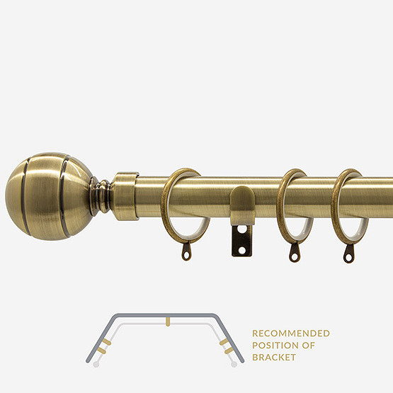 28mm Allure Classic Antique Brass Ribbed Ball Bay Window Curtain Pole
