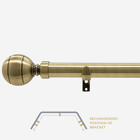 28mm Allure Classic Antique Brass Ribbed Ball Eyelet Bay Window Curtain Pole