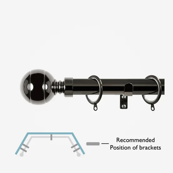 28mm Allure Classic Black Nickel Ribbed Ball Bay Window pole