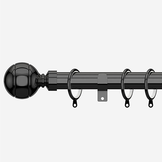 28mm Allure Classic Black Nickel Ribbed Ball Curtain Pole