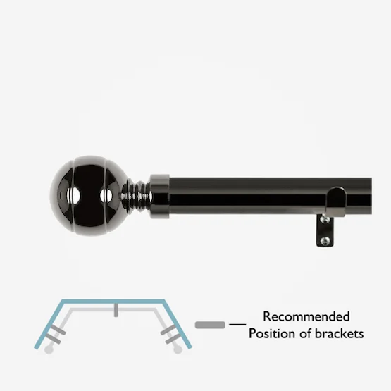 28mm Allure Classic Black Nickel Ribbed Ball Eyelet Bay Window pole