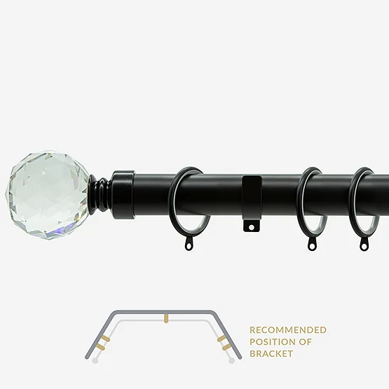 28mm Allure Classic Matt Black Crystal Ball Bay Window pole