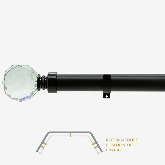 28mm Allure Classic Matt Black Crystal Ball Eyelet Bay Window pole