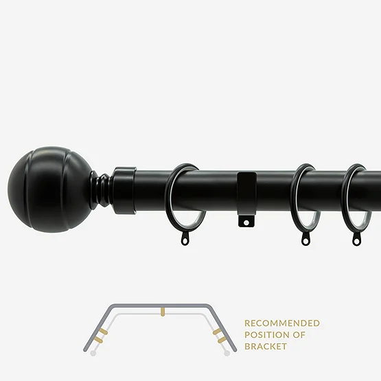 28mm Allure Classic Matt Black Ribbed Ball Bay Window pole