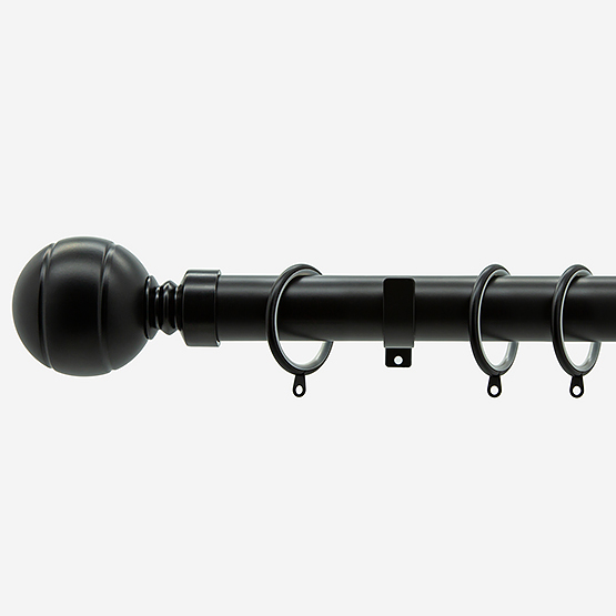 28mm Allure Classic Matt Black Ribbed Ball Curtain Pole