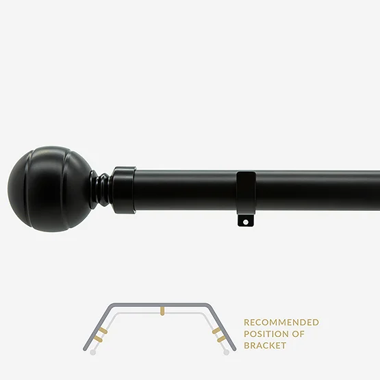28mm Allure Classic Matt Black Ribbed Ball Eyelet Bay Window pole