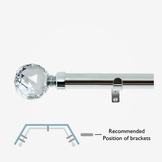 28mm Allure Classic Polished Chrome Crystal Ball Eyelet Bay Window pole