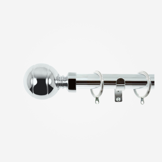 28mm Allure Classic Polished Chrome Ribbed Ball Curtain Pole