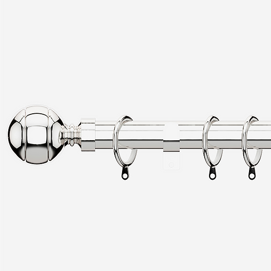 28mm Allure Classic Polished Chrome Ribbed Ball Curtain Pole