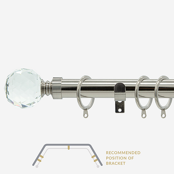 28mm Allure Classic Stainless Steel Effect Crystal Ball Bay Window Curtain Pole