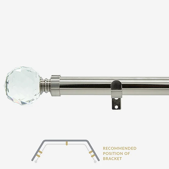 28mm Allure Classic Stainless Steel Effect Crystal Ball Eyelet Bay Window pole