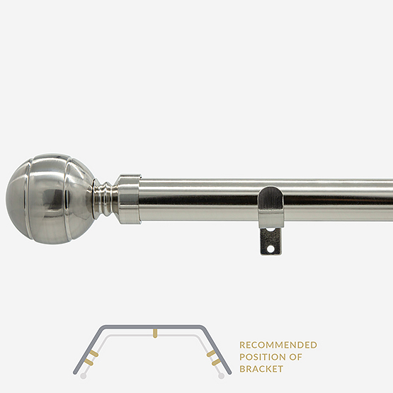 28mm Allure Classic Stainless Steel Effect Ribbed Ball Eyelet Bay Window Curtain Pole
