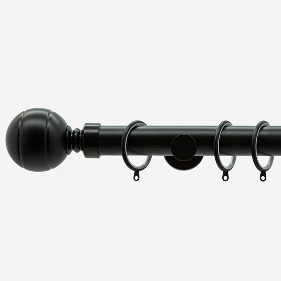 28mm Allure Signature Matt Black Ribbed Ball Curtain Pole
