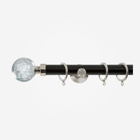 28mm Allure Signature Matt Black With Stainless Steel Glass Bubbles Curtain Pole