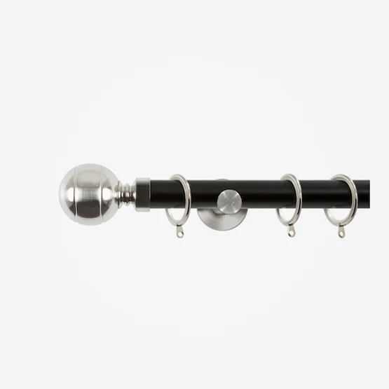 28mm Allure Signature Matt Black With Stainless Steel Ribbed Ball pole