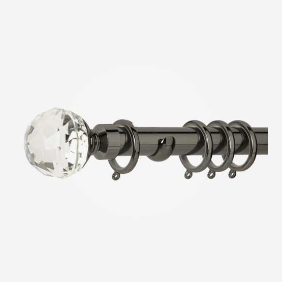 28mm Neo Premium Black Nickel Clear Faceted Ball Curtain Pole