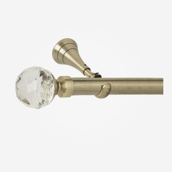 28mm Neo Premium Spun Brass Clear Faceted Ball Eyelet Curtain Pole