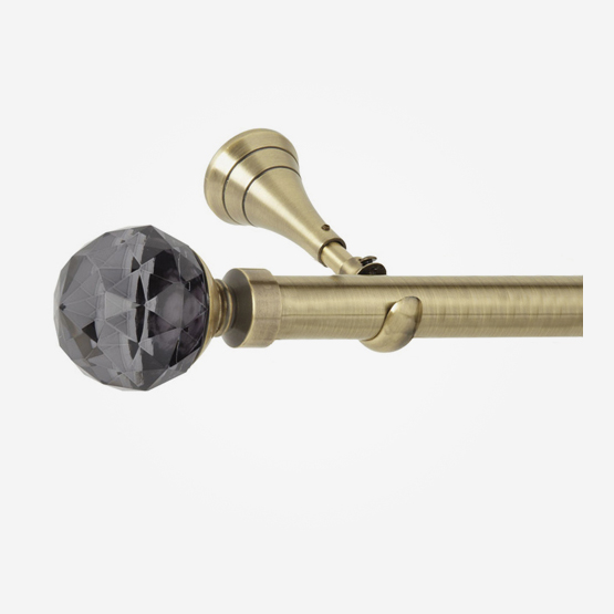 28mm Neo Premium Spun Brass Smoked Faceted Ball Eyelet Curtain Pole