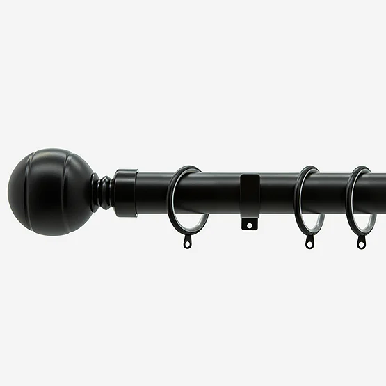 35mm Allure Classic Matt Black Ribbed Ball Finial pole