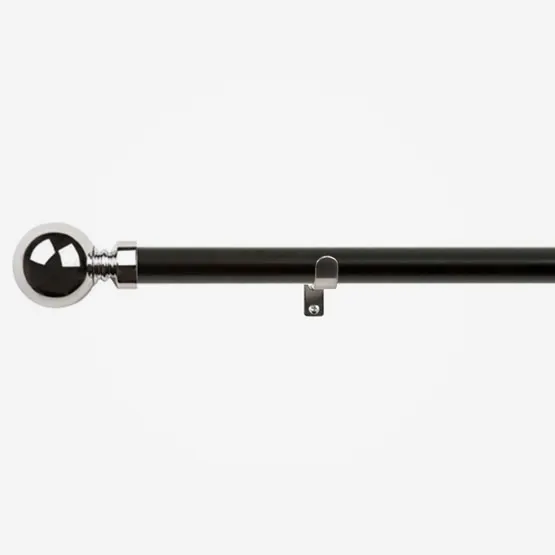 35mm Allure Classic Matt Black With Chrome Ball Finial Eyelet pole