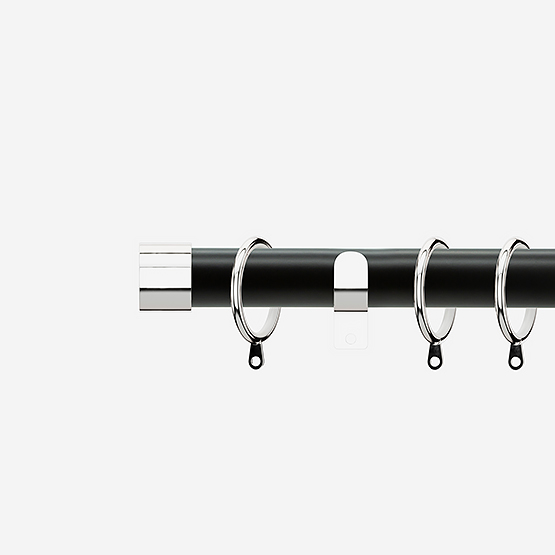 35mm Allure Classic Matt Black With Chrome End Cap Finial Curtain Pole