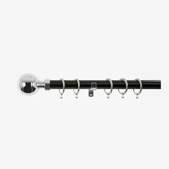 35mm Allure Classic Matt Black With Chrome Ribbed Ball Finial pole