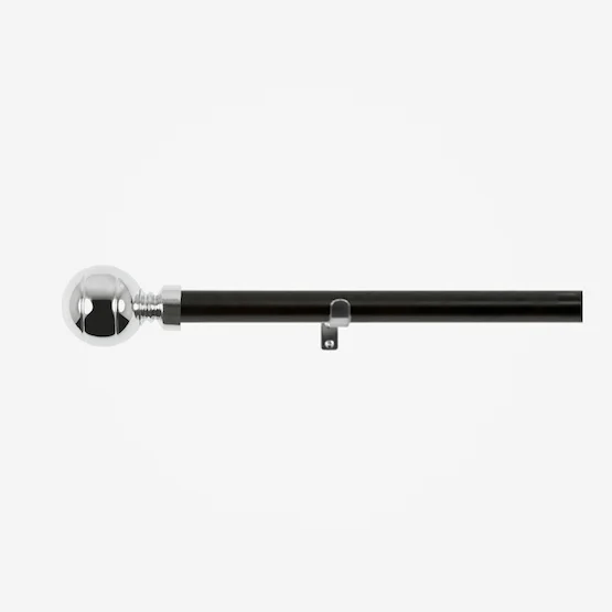 35mm Allure Classic Matt Black With Chrome Ribbed Ball Finial Eyelet pole