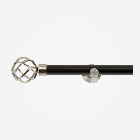 35mm Allure Classic Matt Black With Stainless Steel Cage Finial Eyelet Curtain Pole