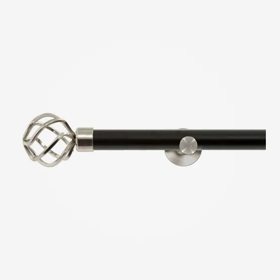 35mm Allure Classic Matt Black With Stainless Steel Cage Finial Eyelet pole