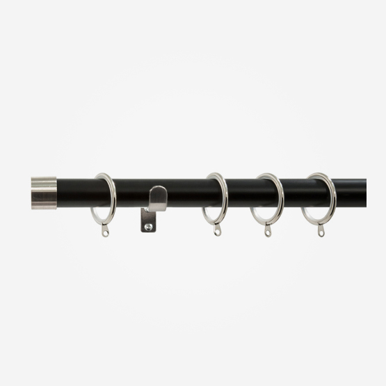 35mm Allure Classic Matt Black With Stainless Steel End Cap Finial Curtain Pole