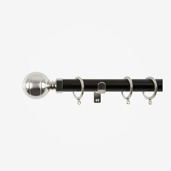 35mm Allure Classic Matt Black With Stainless Steel Ribbed Ball Finial pole