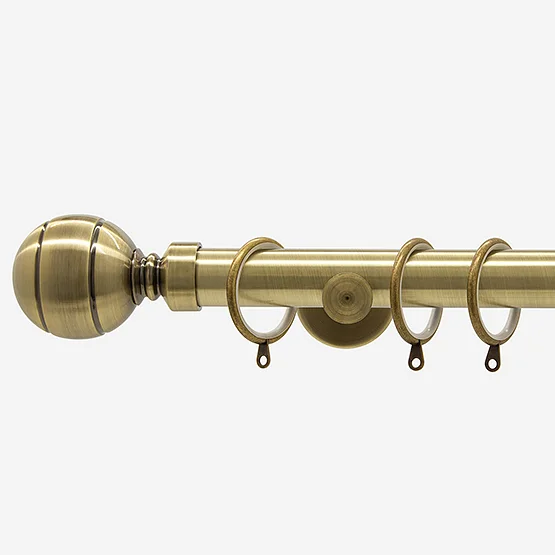 35mm Allure Signature Antique Brass Ribbed Ball Finial pole