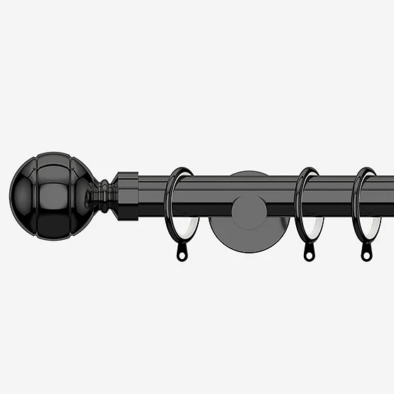 35mm Allure Signature Black Nickel Ribbed Ball Finial pole