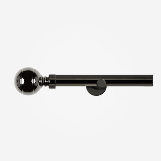 35mm Allure Signature Black Nickel Ribbed Ball Finial Eyelet Curtain Pole