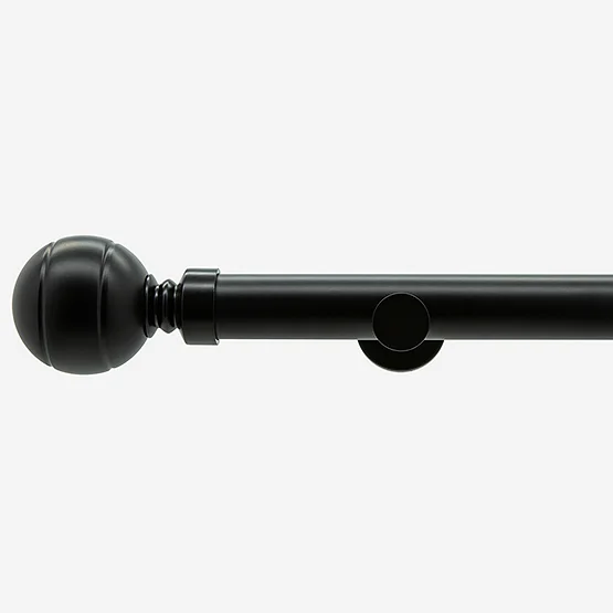 35mm Allure Signature Matt Black Ribbed Ball Finial Eyelet pole