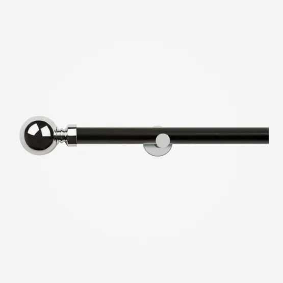 35mm Allure Signature Matt Black With Chrome Ball Finial Eyelet pole