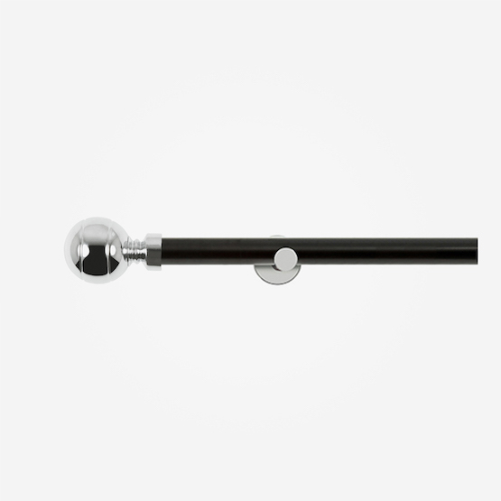 35mm Allure Signature Matt Black With Chrome Ribbed Ball Finial Eyelet pole