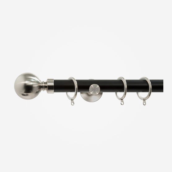 35mm Allure Signature Matt Black With Stainless Steel Ball Finial Curtain Pole