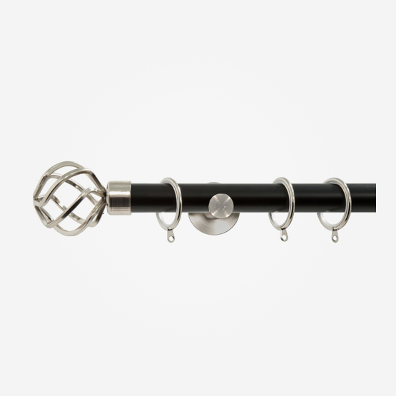 35mm Allure Signature Matt Black With Stainless Steel Cage Finial Curtain Pole