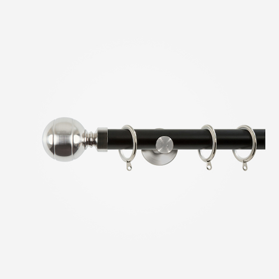 35mm Allure Signature Matt Black With Stainless Steel Ribbed Ball Finial pole