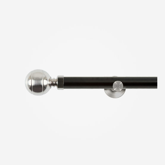 35mm Allure Signature Matt Black With Stainless Steel Ribbed Ball Finial Eyelet pole