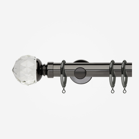35mm Neo Premium Black Nickel Clear Faceted Ball Curtain Pole