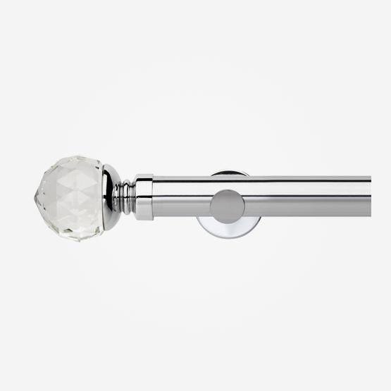 35mm Neo Premium Chrome Clear Faceted Ball Eyelet Curtain Pole